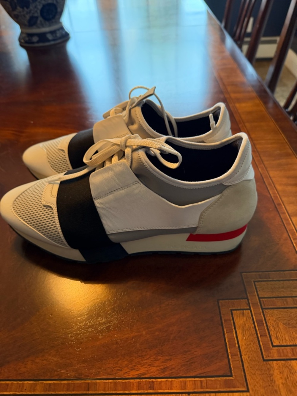 Balenciaga Race Runner Size 40 White Leather Mesh and Neoprene Low Top Sneakers